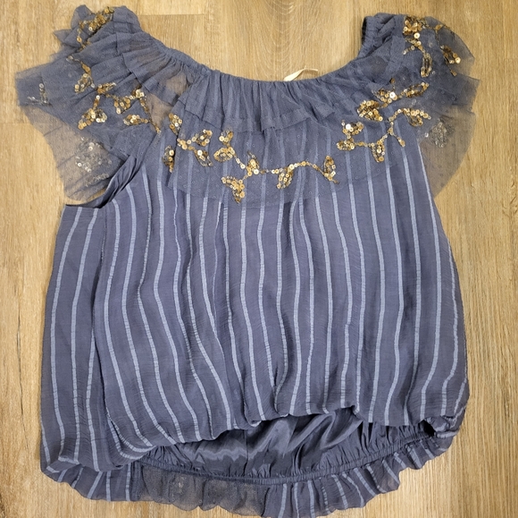 Free People Wild Moon Top Size Small Blue With Gold Sequins - Picture 6 of 9